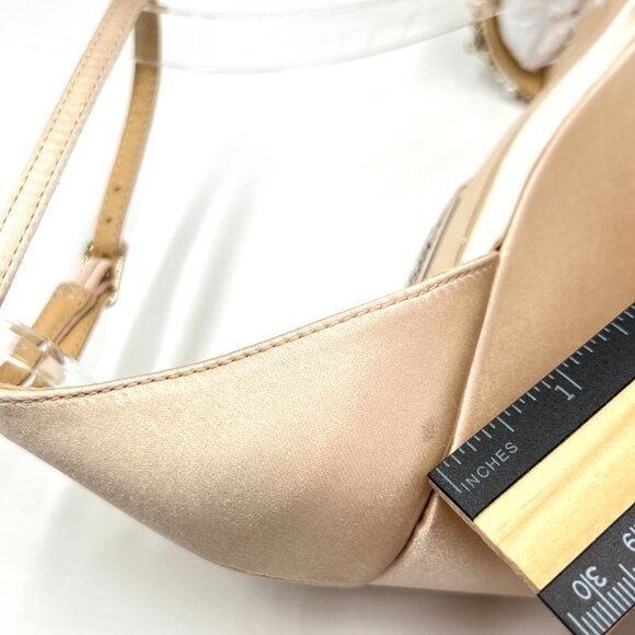 Badgley Mischka Size 7 Teasha Soft Nude Satin Jeweled Wedges Dress Sandals Shoes - Picture 9 of 15